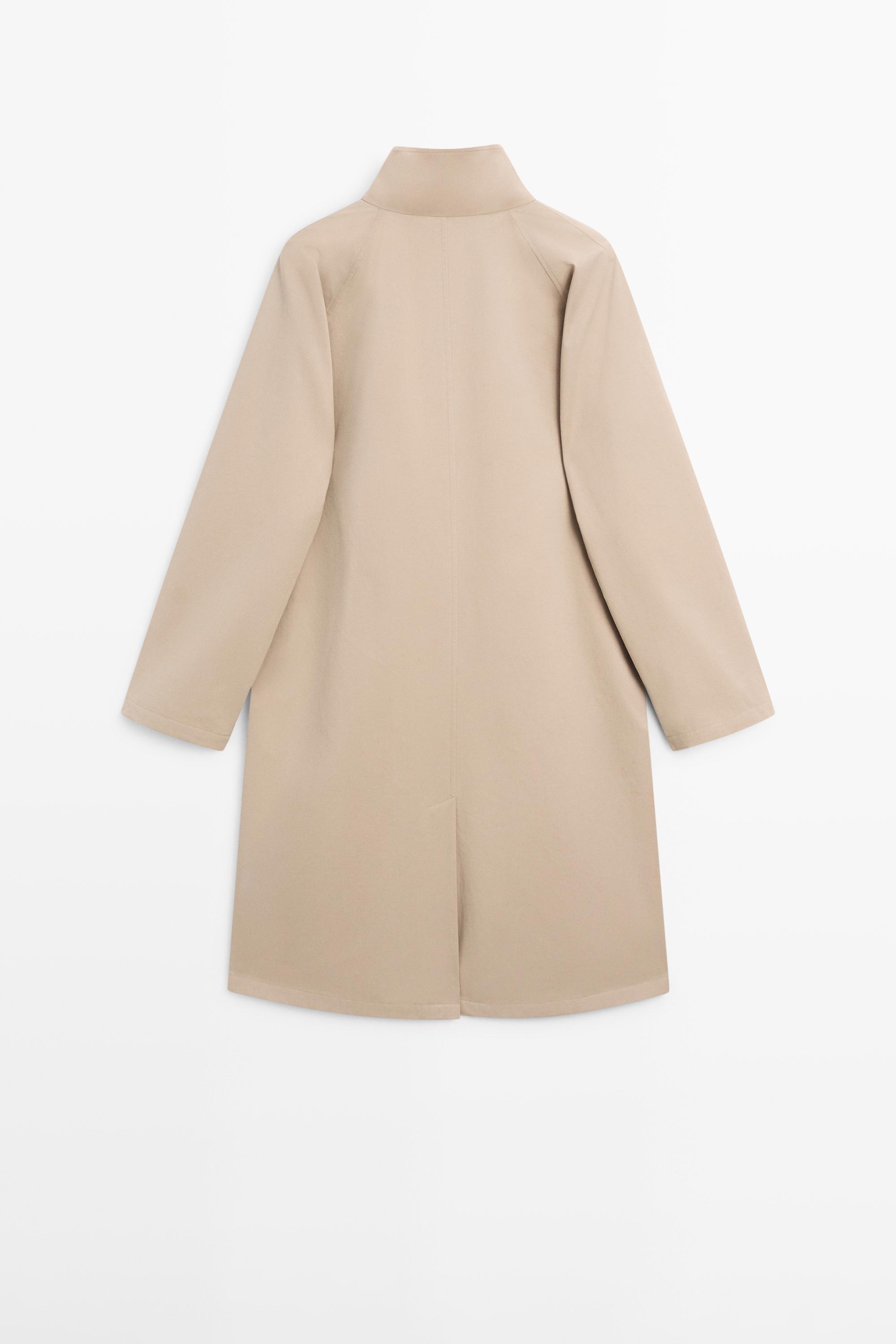 Long cotton trench coat with side fastening